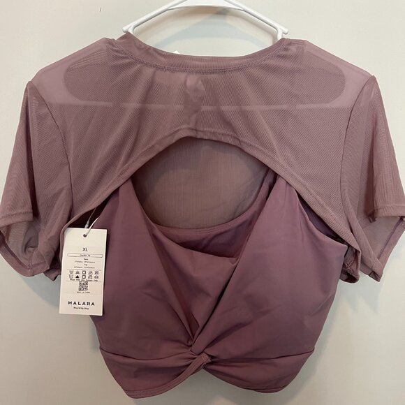 Mesh Twisted Cropped 2-Piece Yoga Sports Athletic Top - Picture 1 of 4